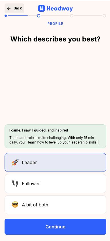 Headway web2app funnel screen 3